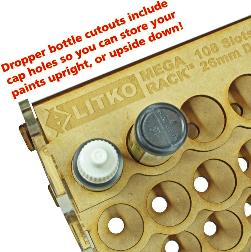 LITKO Paint Organizer Storage Rack | Miniature Model Hobby Paint Holder Caddy Stand | 18mL Dropper Bottle Shelf | Wall Mount | Portable | Compatible with Vallejo and Army Painter (108 Holes) - Image 5